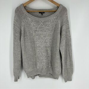 Intermix Sweater Size Medium Womens Gray Cable Knit Pullover Wool Blend Boatneck